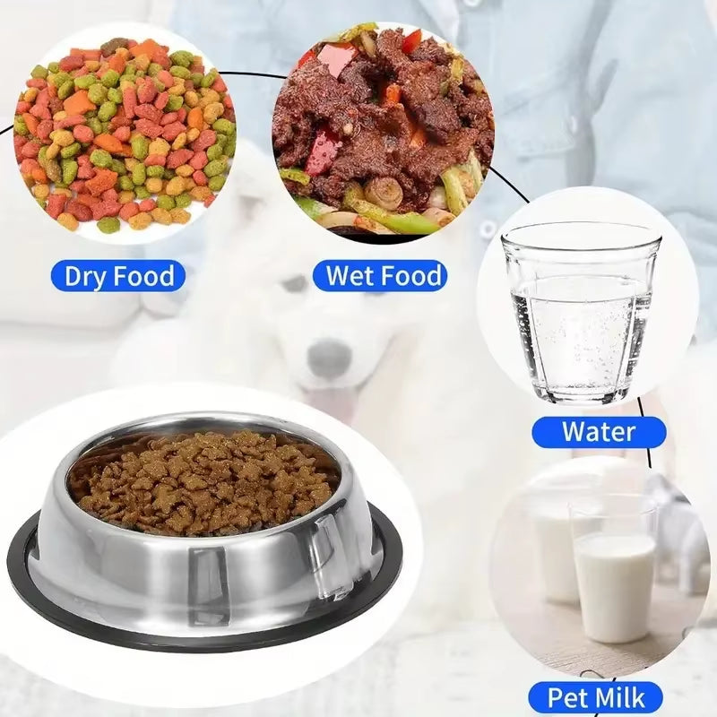 Premium Non-Slip Stainless Steel Pet Bowl with Rubber Base - Ideal for Food and Water!