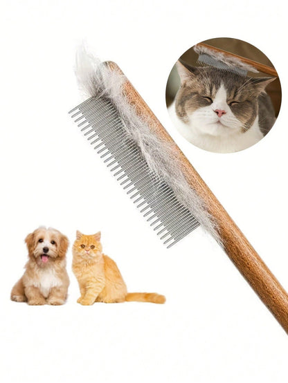 Premium Wooden Handle Pet Hair Removal Comb - Effective Deshedding Slicker Brush for Grooming Your Furry Friend