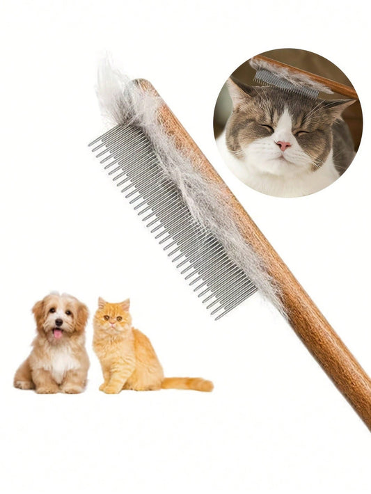 Premium Wooden Handle Pet Hair Removal Comb - Effective Deshedding Slicker Brush for Grooming Your Furry Friend