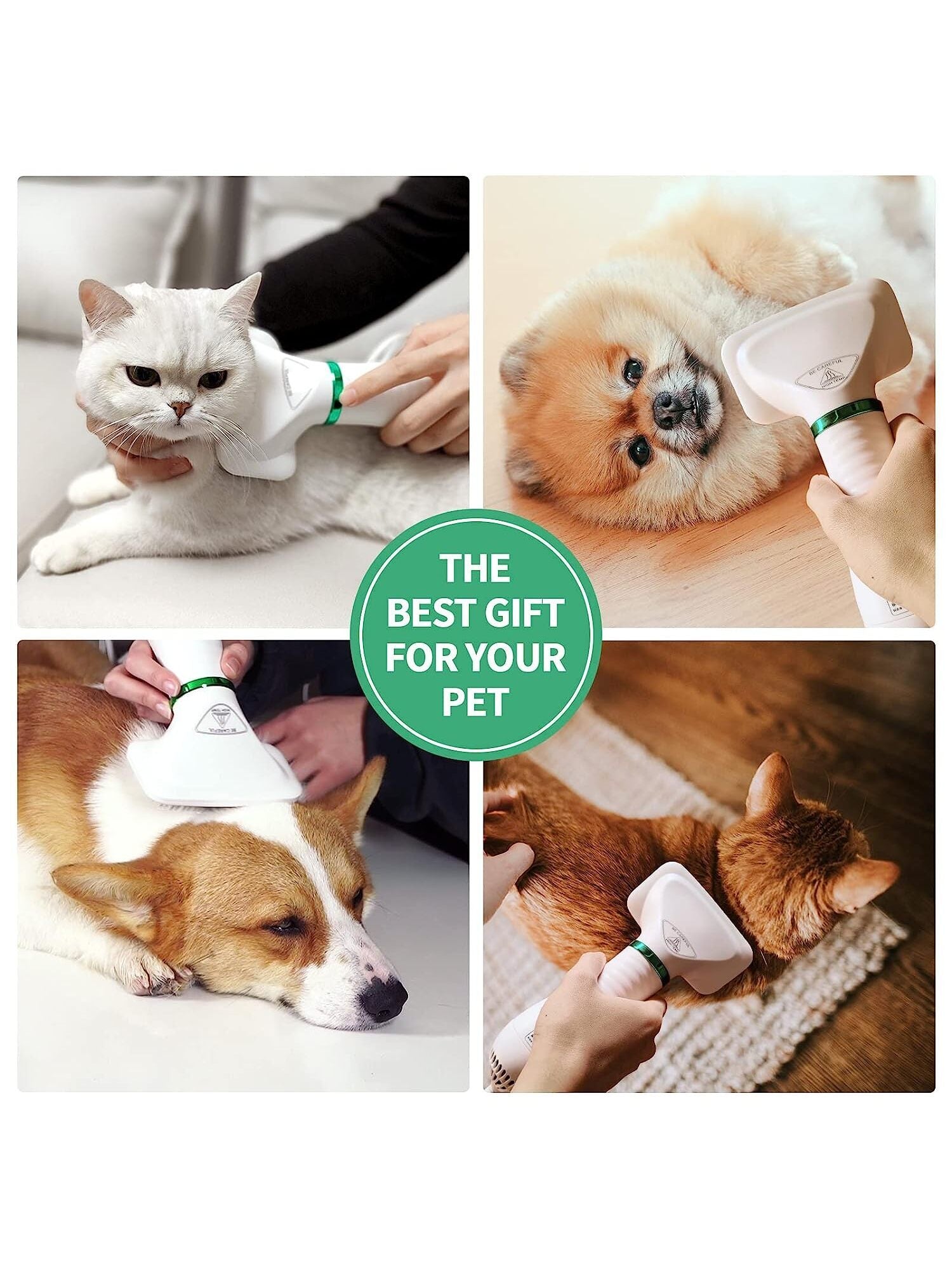 2-in-1 Pet Hair Dryer & Slicker Brush - Adjustable Temperature Grooming Tool for Small & Medium Dogs and Cats - White