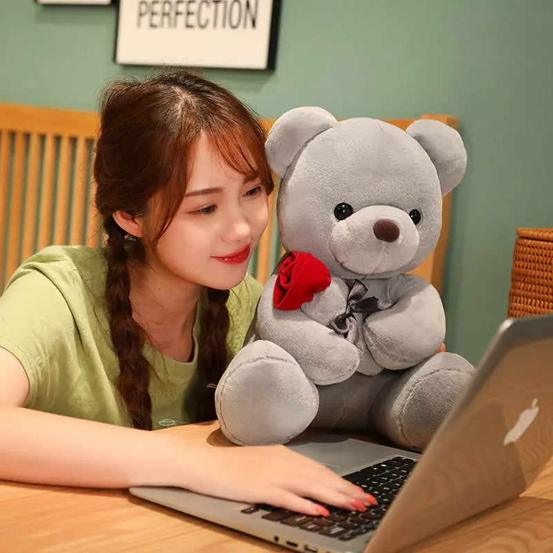 Adorable 23-45Cm Plush Teddy Bear with Roses - Perfect Birthday or Valentine's Day Gift for Girlfriend!