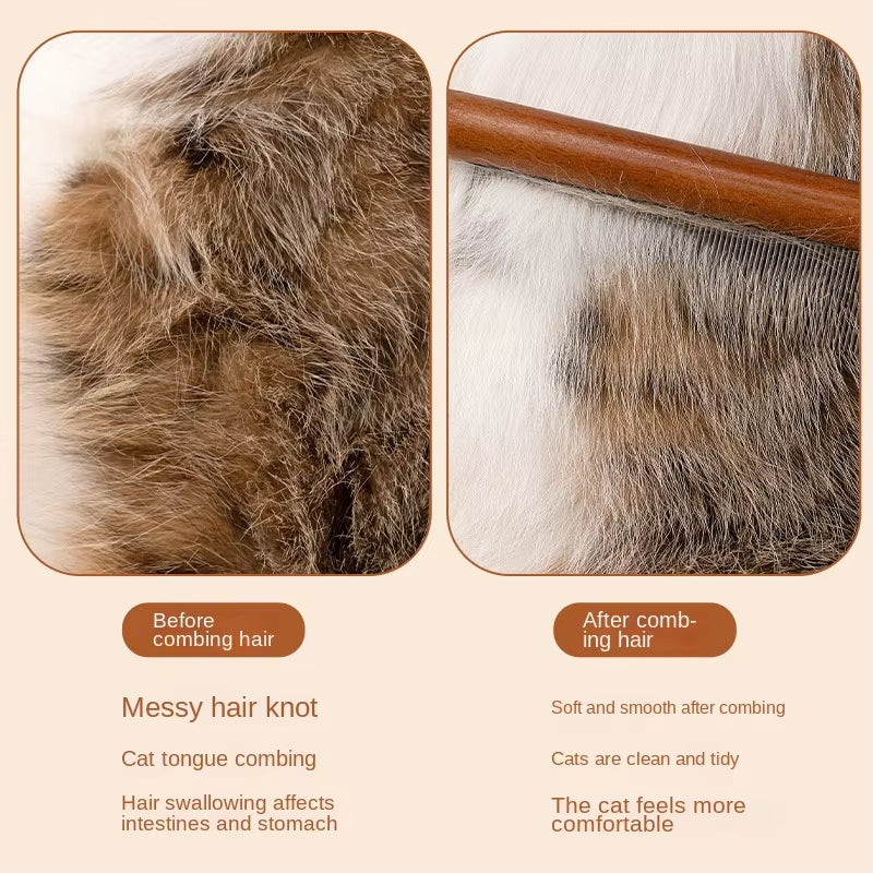 Ultimate Premium Stainless Steel Cat Comb with Elegant Wooden Handle - The Must-Have Grooming Tool for Cats & Dogs!