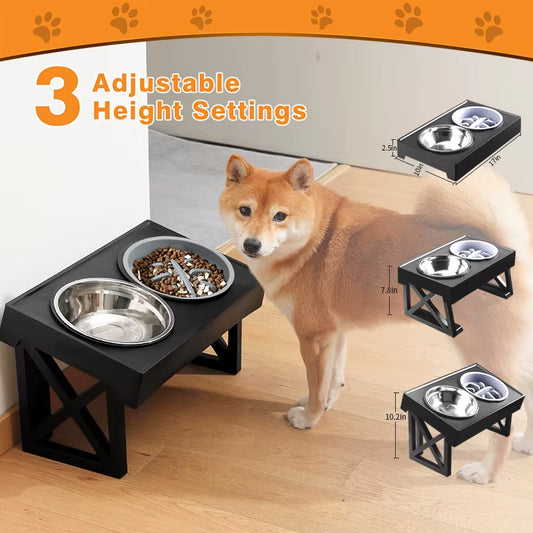 Elevate Your Dog's Dining Experience: Adjustable Slow Feeder Bowls for Medium to Large Dogs - 3 Heights for Optimal Comfort