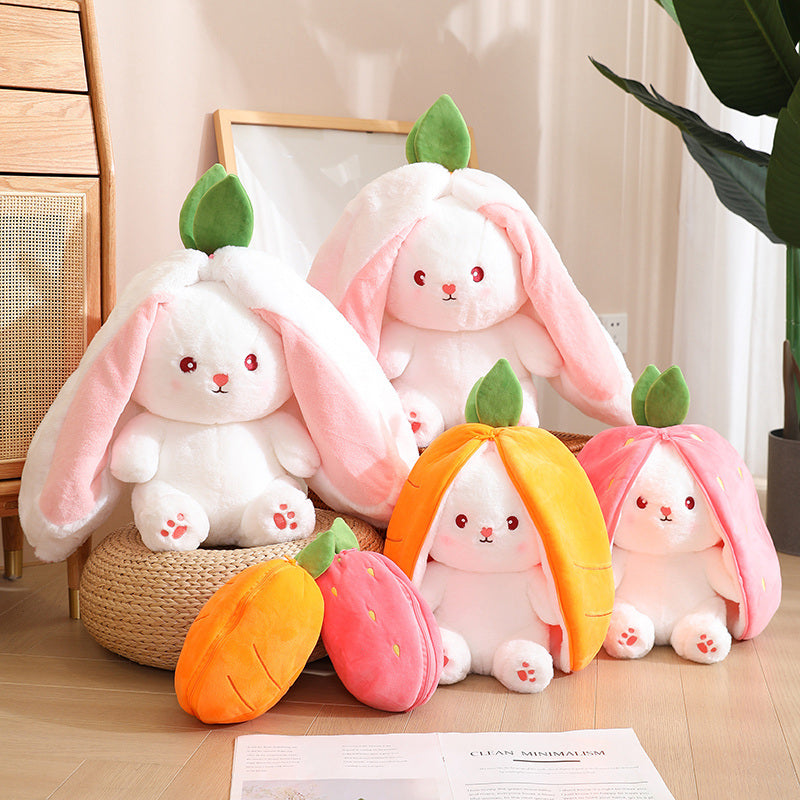 Adorable Kawaii Fruit Bunny Plush Toy - Cute Carrot & Strawberry Rabbit for Kids' Birthday & Christmas Gifts!