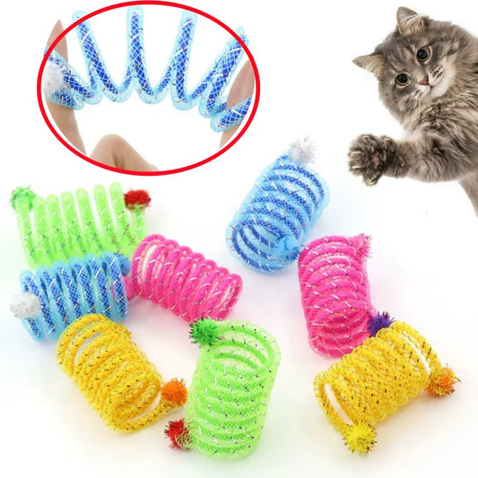 Endless Fun with Interactive Colorful Spring Cat Toys - Durable Elastic Wool Balls!
