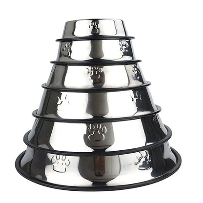 Stylish Skidproof Paw Stainless Steel Dog Bowl - Perfect Feeding Solution for Your Furry Friends in 6 Sizes