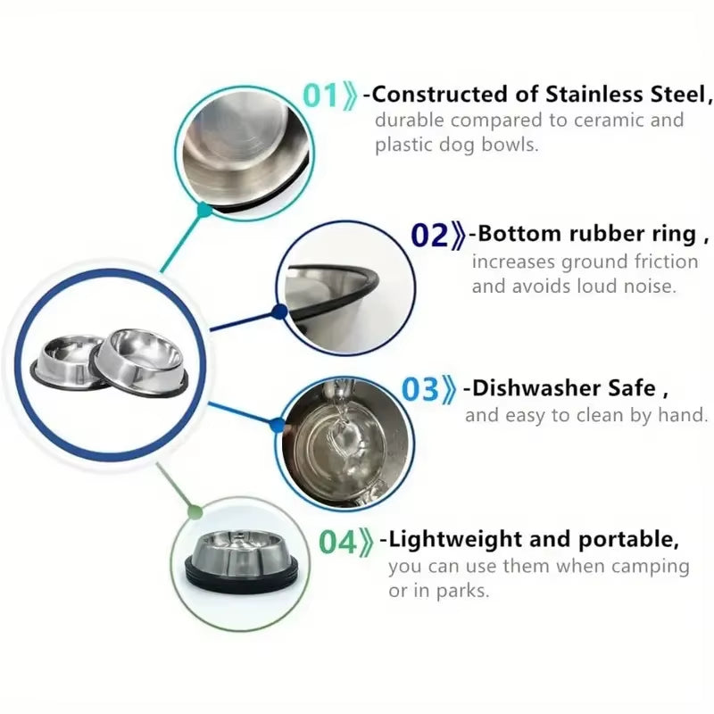 Premium Non-Slip Stainless Steel Pet Bowl with Rubber Base - Ideal for Food and Water!