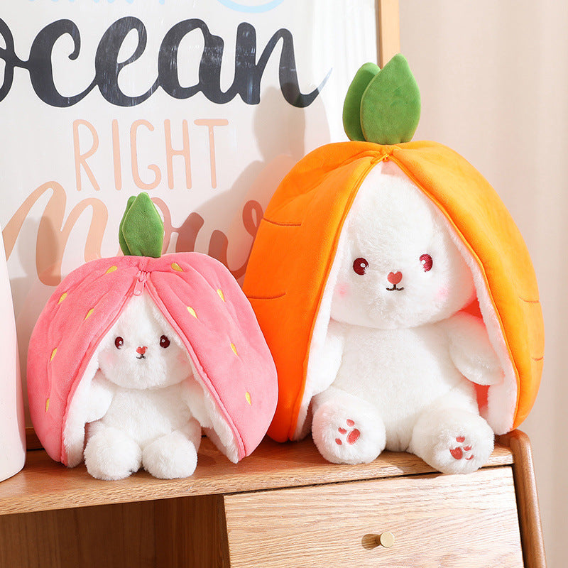Adorable Kawaii Fruit Bunny Plush Toy - Cute Carrot & Strawberry Rabbit for Kids' Birthday & Christmas Gifts!