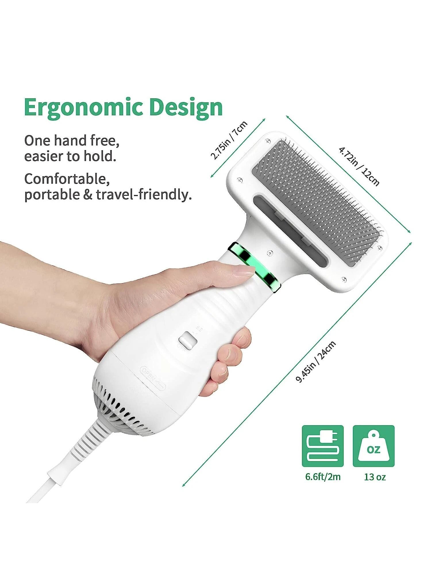 2-in-1 Pet Hair Dryer & Slicker Brush - Adjustable Temperature Grooming Tool for Small & Medium Dogs and Cats - White